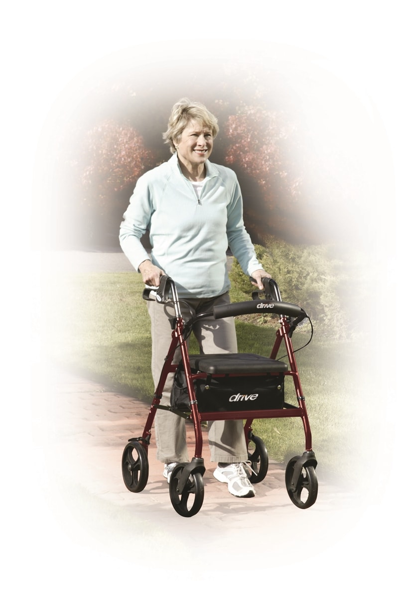 Walker Rollator with 6" Wheels, Fold Up Removable Back Support, and Padded Seat